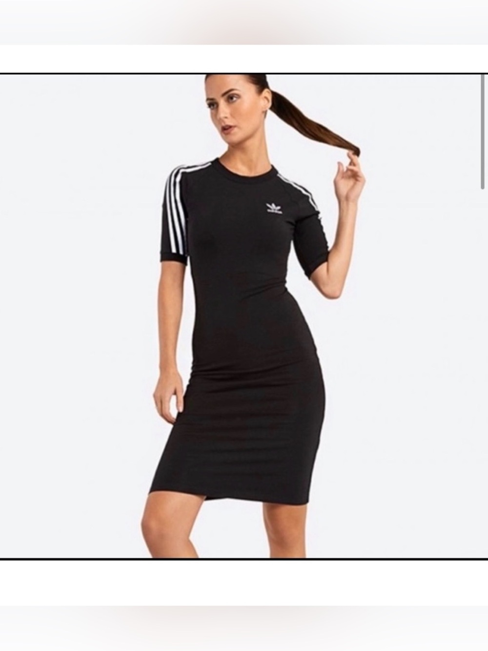 Adidas Black Bodycon Midi Dress with Raglan Sleeves